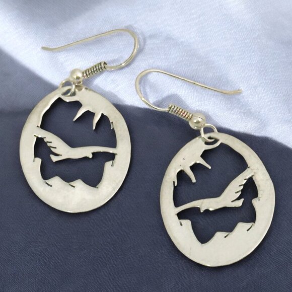 Sterling Silver Bird-In-Flight Cutout Earrings - Signed - Picture 2 of 5